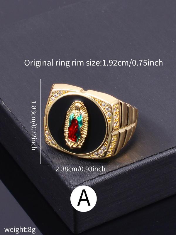 Men's Vintage Geometric Rhinestones Decor Guadalupe Ring, 1 Count Fashion Blessing Jewelry for Party Decor, Trendy All-match & Exquisite Jewelry for Birthday Gift