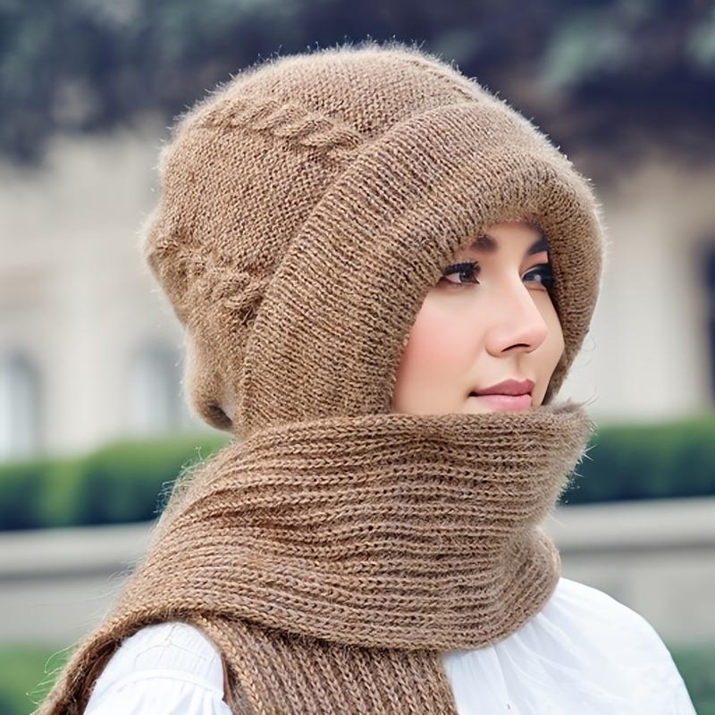 Winter Warm Knit Hat & Scarf Set for Christmas Gift, 2 Counts set Windproof Thermal Lined Warm Hat & Scarf for Women, Outdoor Sports Hat & Scarf for Cycling, Running, Hiking