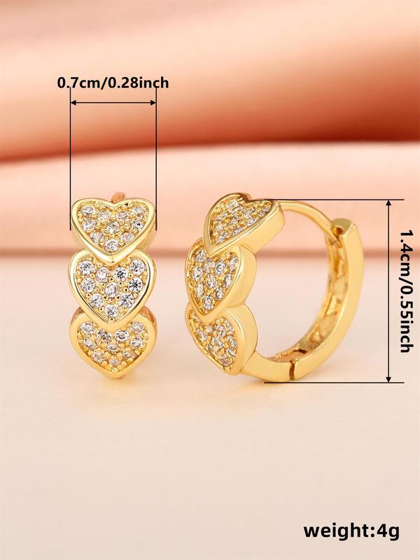 Rhinestone Decorated Heart Design Hoop Earrings for Gift, Elegant Trendy Ear Piercing Jewelry for Women, 2024 New Fashion Accessories for Party, Daily Clothing Decor