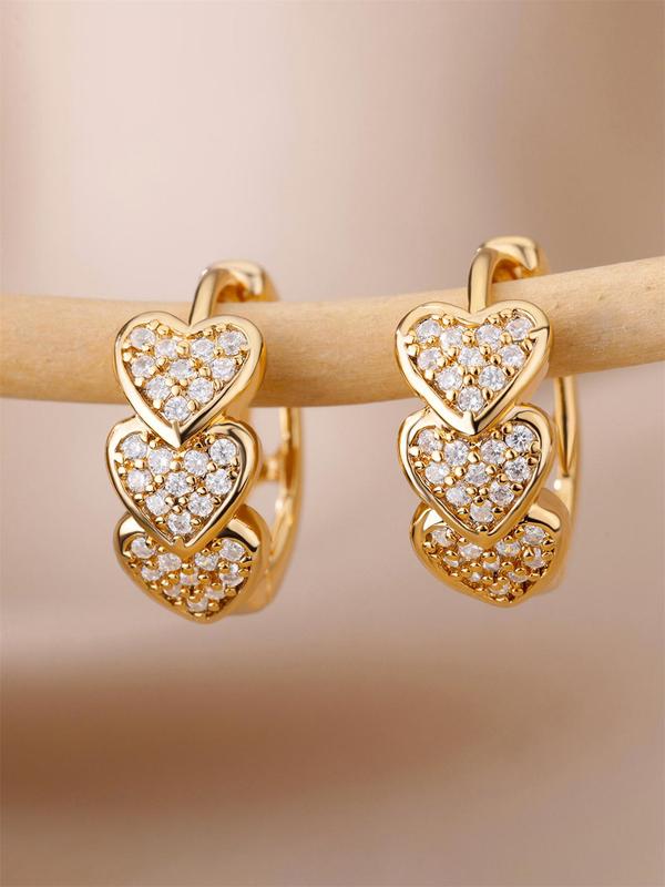 Rhinestone Decorated Heart Design Hoop Earrings for Gift, Elegant Trendy Ear Piercing Jewelry for Women, 2024 New Fashion Accessories for Party, Daily Clothing Decor