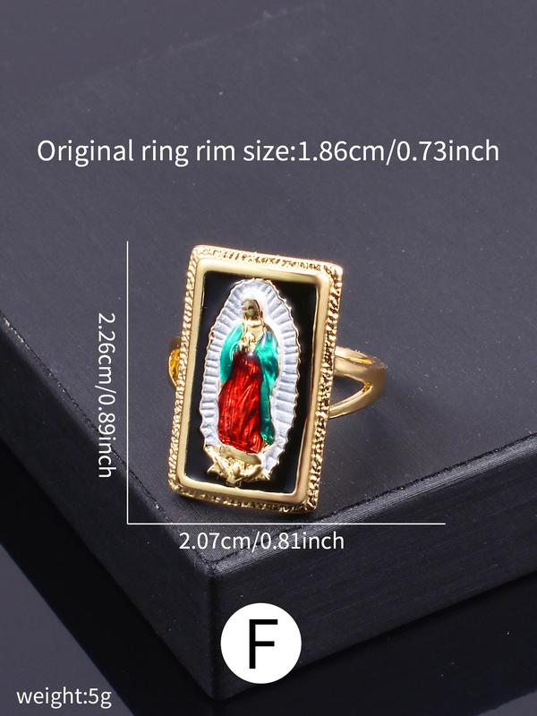 Men's Vintage Geometric Rhinestones Decor Guadalupe Ring, 1 Count Fashion Blessing Jewelry for Party Decor, Trendy All-match & Exquisite Jewelry for Birthday Gift