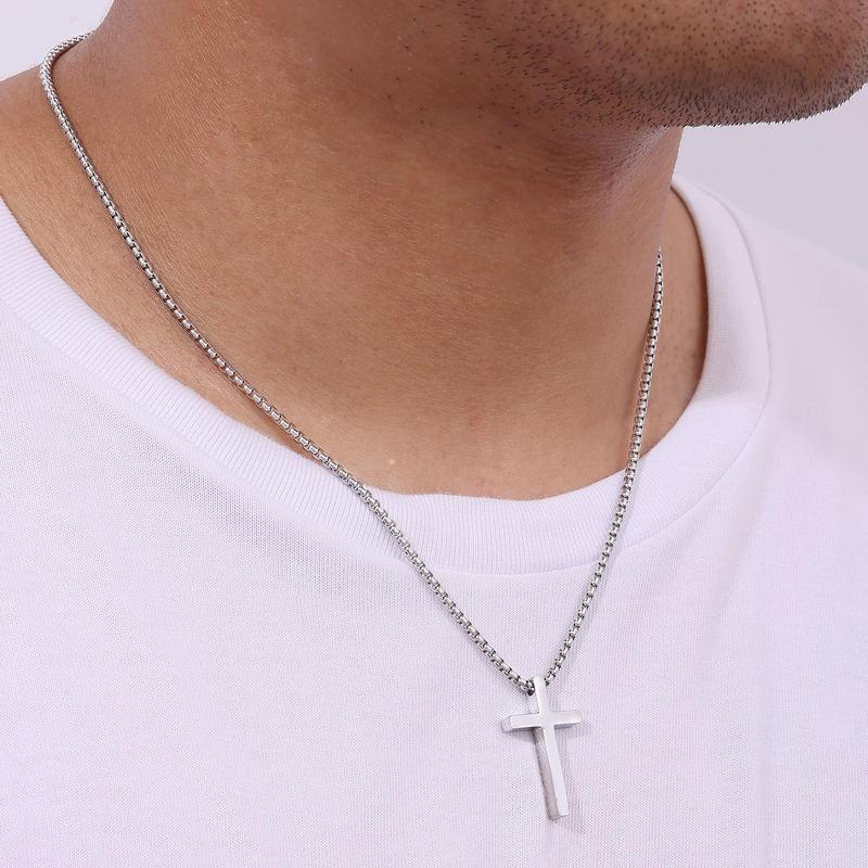 Stainless Steel Cross Necklace for Men and Women (Unisex), Mens Necklaces with 2.5mm Cross Chain for Boys