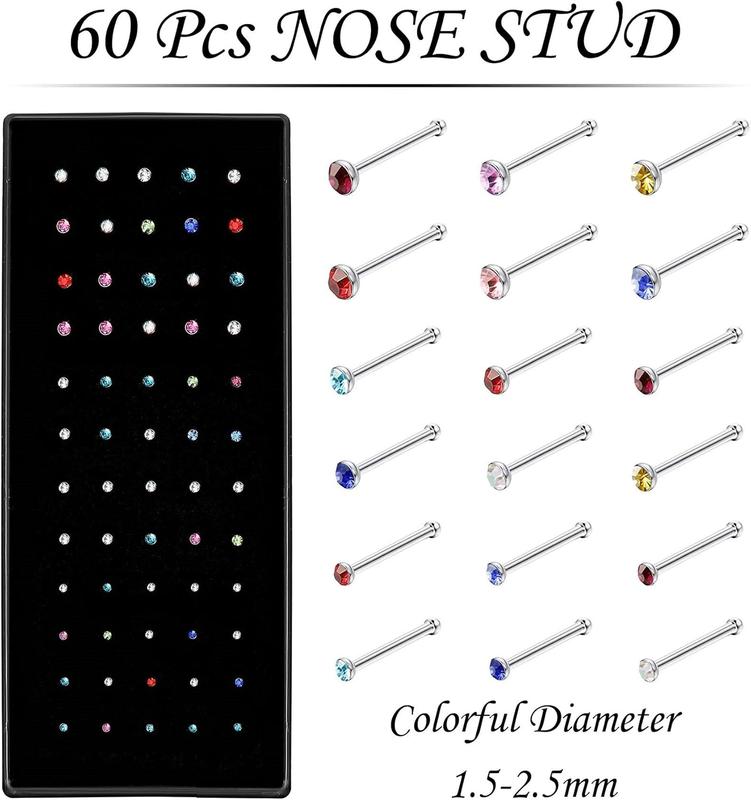 3 Boxes 120 Pcs Nose Rings Studs 40 Pcs Nose Rings Hoops, Stainless Steel Nose Piercings Body Jewelry, Ideal Gift with Cute Package