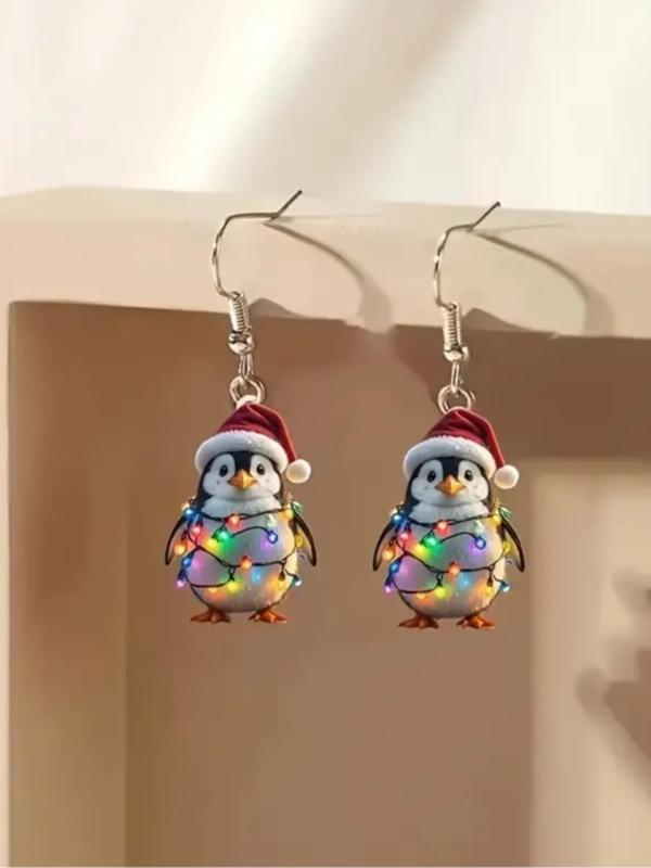 Cute Penguin Design Dangle Earrings, Christmas Themed LED Light Decor Acrylic Earrings, Fashion Jewelry Accessories for Women & Girls