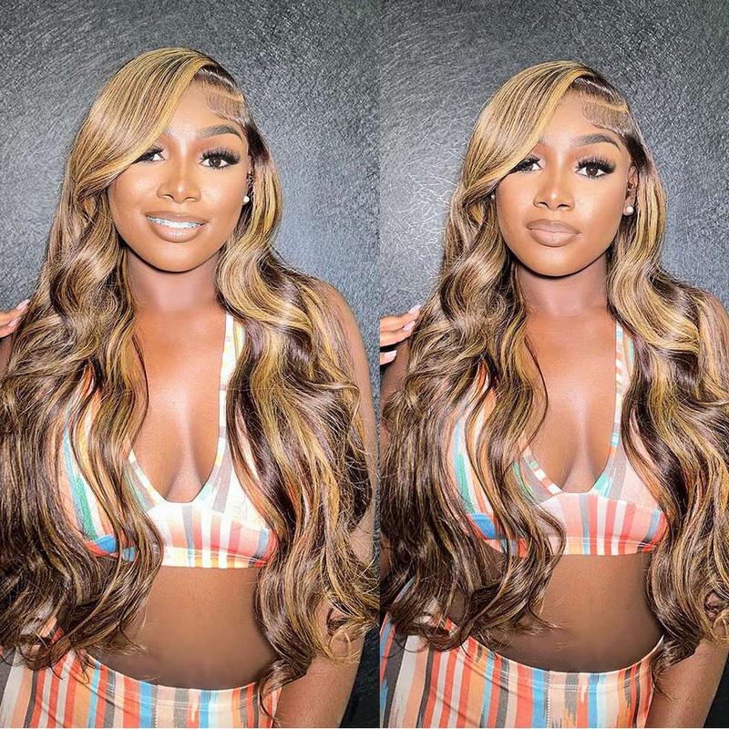 Honey Blonde Highlight Hair Bundles Brazilian Body Wave Human Hair Weave 3 Bundles P4 27