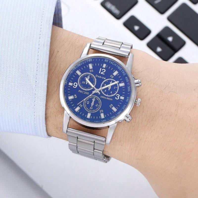 1pc Men Silver Stainless Steel Strap Business Round Dial Quartz Watch, For Daily Life