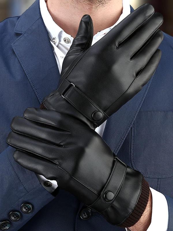 Men's Solid Thermal Lined Gloves, Casual Waterproof & Windproof Gloves for Outdoor Cycling, Fashion Accessories for Men