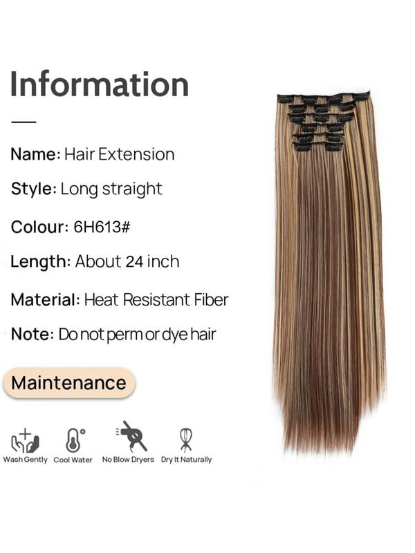 Women's 24inch Long Straight Clip-in Hair Extensions for Daily & Costume Party, Natural Fluffy Hair Extensions for Daily & Party Decoration