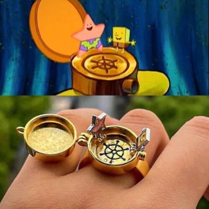 BFF Ring, Best Friends Forever Ring, SpongeBob Set, Adjustable Ring, Friendship Ring, Best Friend Jewelry Gift, Cartoon Jewelry, Soulmate Ring, Best Pals Ring, Cute Fun Gift For Her And Him