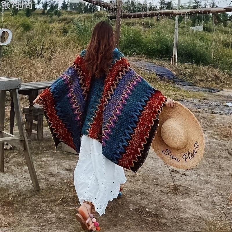 Elegant Boho Knitted Shawl - Windproof, Warm, & Versatile Poncho for Stylish Autumn Winter Outings