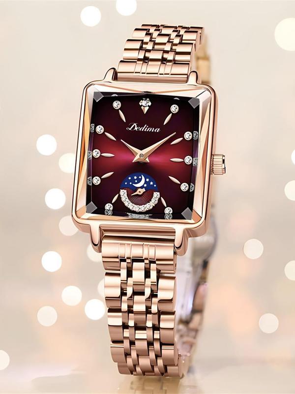 Women's Elegant Rhinestone Decorated Analog Quartz Watch, Fashionable Wristwatch, Trendy All-match & Exquisite Watch for Birthday Gift