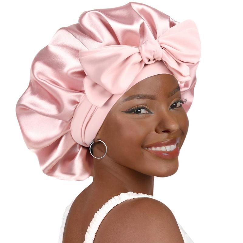 Outside Silk Bonnet for Sleeping  Double Layer Satin Adjustable Straps Lined HairBonnet with Tie Band Bonnets for Women NaturalCurly Hair Outside Silk