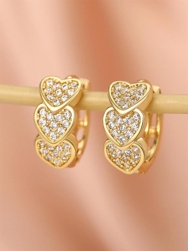 Rhinestone Decorated Heart Design Hoop Earrings for Gift, Elegant Trendy Ear Piercing Jewelry for Women, 2024 New Fashion Accessories for Party, Daily Clothing Decor