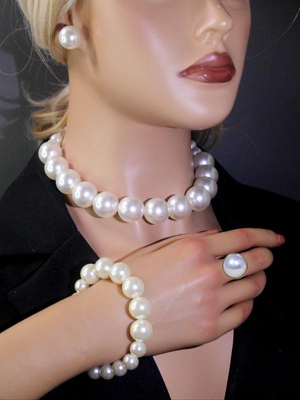 Elegant Faux Pearl Decorated Jewelry Set, Including Exquisite Bracelet & Necklace & Ring & Earrings, Women's French Style Jewelry Set, Fashionable Jewelry Set As Gift