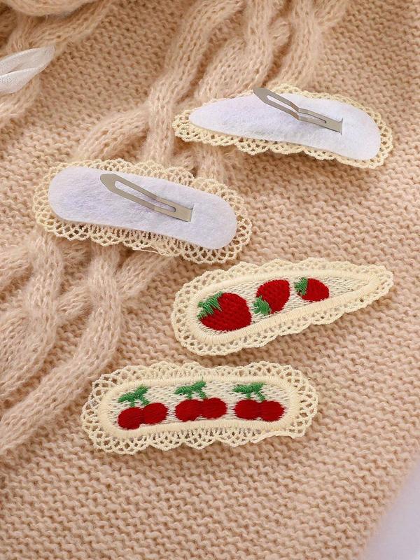 Temperament Cherry & Strawberry Pattern Hair Clip (4pcs set), Cute Lovely Hair Accessories for Women & Girls, Fashion Hair Accessories for Daily Wear