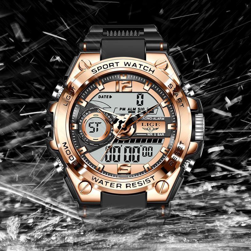 LIGE Men's Sport Watch – 50M Water-Resistant, Date and Time Display, Luminous sport digital  Watch