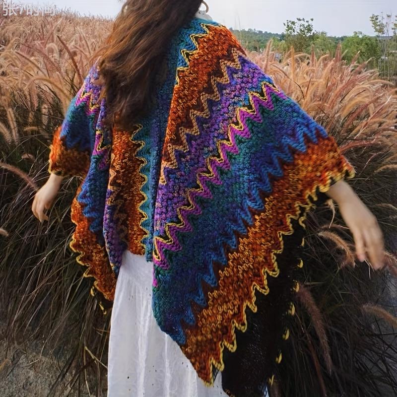 Elegant Boho Knitted Shawl - Windproof, Warm, & Versatile Poncho for Stylish Autumn Winter Outings