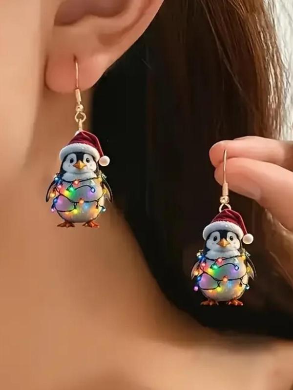 Cute Penguin Design Dangle Earrings, Christmas Themed LED Light Decor Acrylic Earrings, Fashion Jewelry Accessories for Women & Girls