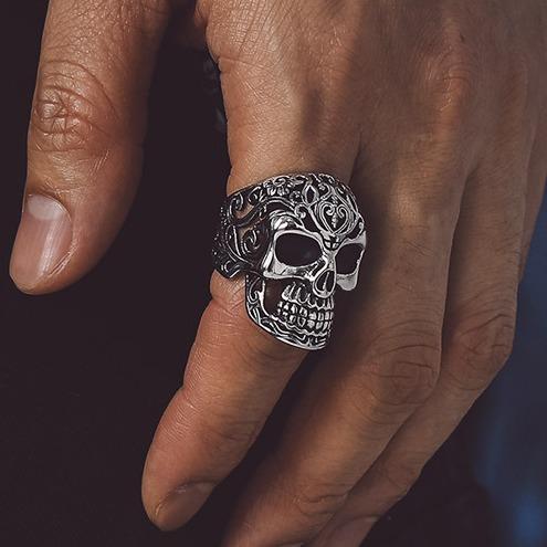 FaithHeart Masculine Skull Ring Stainless Steel Skull Skeleton Band Biker Ring for Men