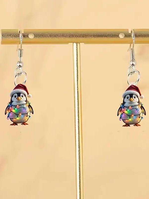 Cute Penguin Design Dangle Earrings, Christmas Themed LED Light Decor Acrylic Earrings, Fashion Jewelry Accessories for Women & Girls