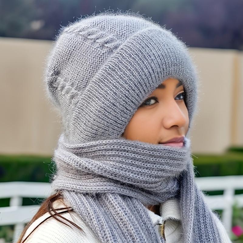 Winter Warm Knit Hat & Scarf Set for Christmas Gift, 2 Counts set Windproof Thermal Lined Warm Hat & Scarf for Women, Outdoor Sports Hat & Scarf for Cycling, Running, Hiking