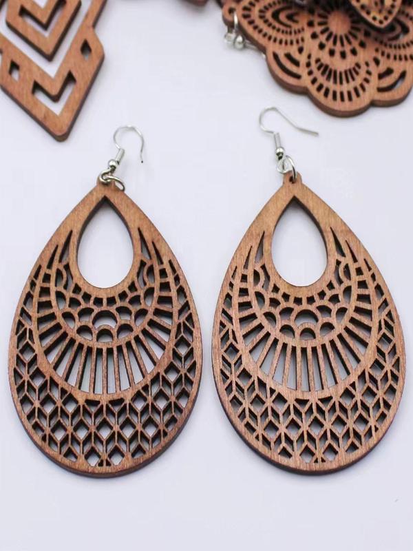 Wooden Hollow Out Water Drop Shaped Dangle Earrings, Fashion Jewelry for Party, Daily Clothing Decor, Trendy All-match & Exquisite Jewelry for Birthday Gift