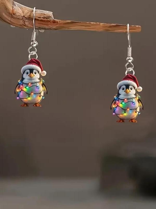 Cute Penguin Design Dangle Earrings, Christmas Themed LED Light Decor Acrylic Earrings, Fashion Jewelry Accessories for Women & Girls