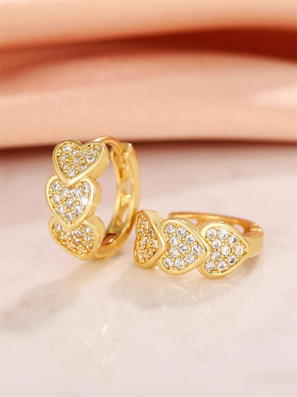 Rhinestone Decorated Heart Design Hoop Earrings for Gift, Elegant Trendy Ear Piercing Jewelry for Women, 2024 New Fashion Accessories for Party, Daily Clothing Decor