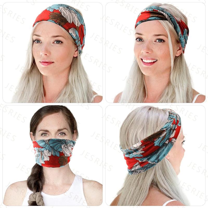 12 Pack Headbands for Women Boho Printed Non Slip Hair Band Sport Yoga Running Elastic Sweat Hair Wrap for Girls