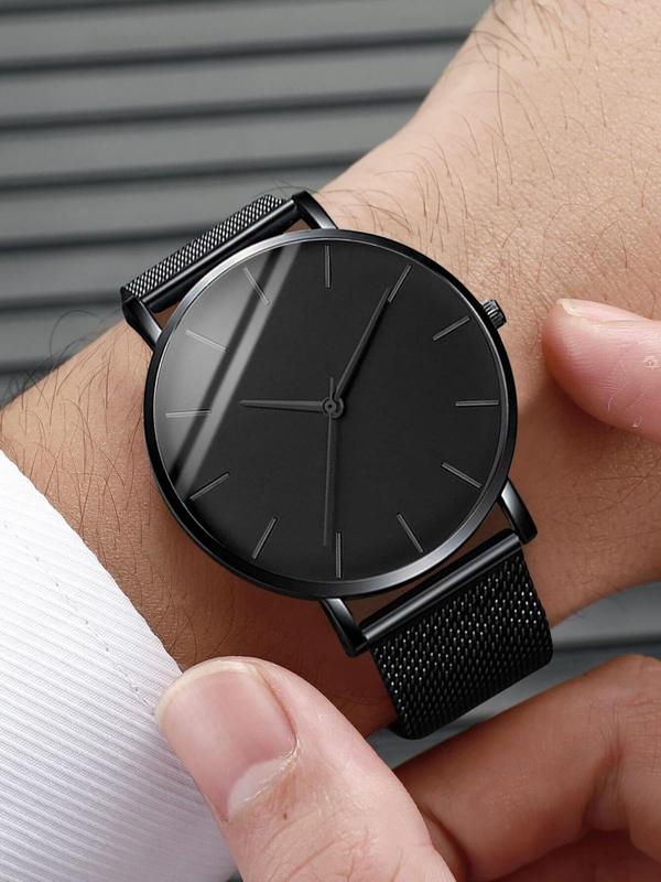 Men's Simple Plain Round Dial Analog Quartz Watch for Gift, Fashionable Casual Watch for Party, Daily Clothing Decor, Trendy All-match & Exquisite Watch for Birthday Gift without Box