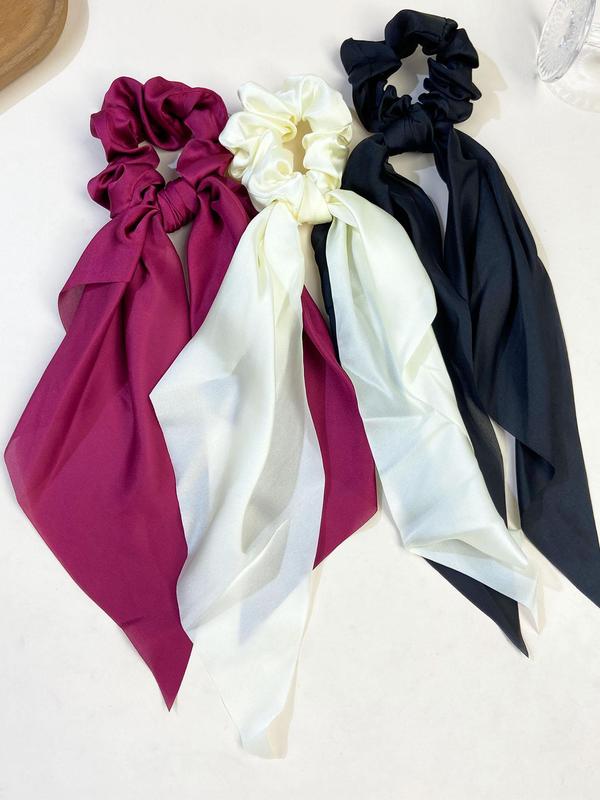 Women's Elegant Ribbon Design Hair Tie, Simple Style Plain Color Scrunchie Scarf, Minimalist Headwear Suitable for Thick Hair