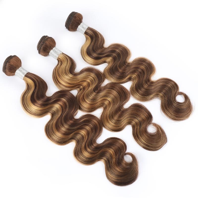 Honey Blonde Highlight Hair Bundles Brazilian Body Wave Human Hair Weave 3 Bundles P4 27