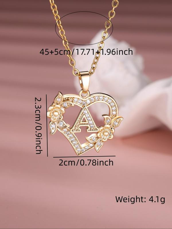 2024 Fall New Fashion Letter Detail Heart Shaped Pendant Necklace Back To School, Love Necklace for Women for Spring, Rhinestone & Flower Decor Stainless Steel Matching Necklace Jewelry, Girl's Temperament Cloths Accessory for Daily Wear