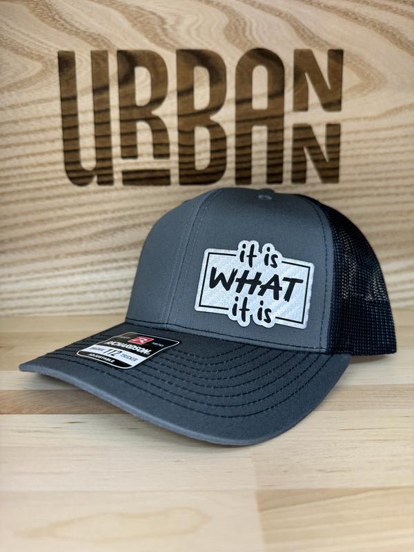 It Is What It Is Custom Leatherette Patch Trucker Style and Evolve Ponytail Hats trucker hat unique gift unisex hat