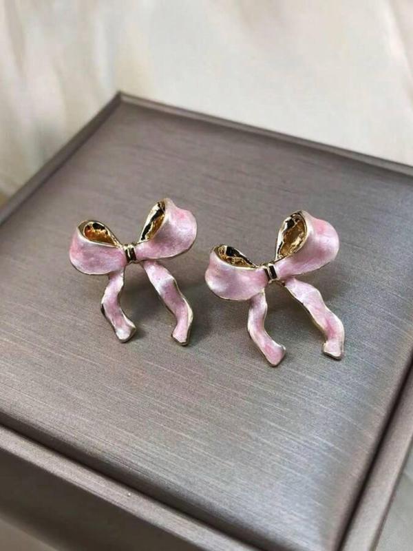 Bow Decor Stud Earrings (1 Pair), 2024 New Style Fashionable Jewelry for Women, Daily Clothing Decor, Trendy All-match & Exquisite Jewelry for Birthday Gift