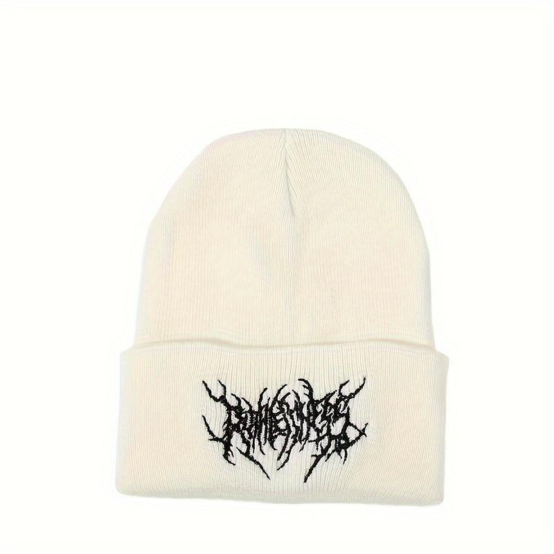 2PCs Men's Casual Gothic Scar Embroidery Knitted Beanie, Women's Fashion Street Ski Cap Men's