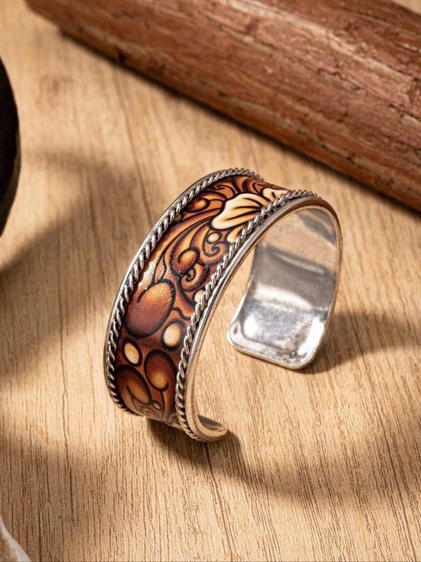 Vintage Western Style Cuff Bangle, Fashionable Floral Pattern Cuff Bangle for Women, Elegant All-match Fashion Accessories for Daily Wear