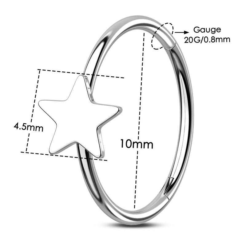 Oufer 20G Star Shape Hinged Segment Nose Hoop Ring 316L Stainless Steel