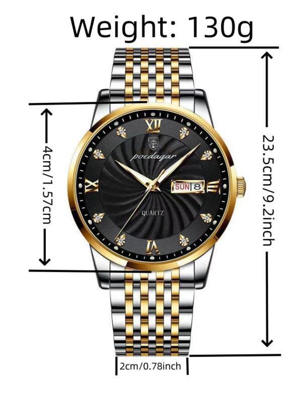 Men's Business Fashion Round Dial Stainless Steel Strap Quartz Watch, Classic Black Dial Calendar Function Watch for Party, Daily Decor, Exquisite Watch for Birthday Gift without Box