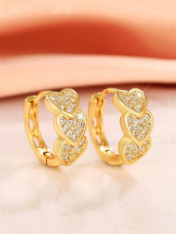 Rhinestone Decorated Heart Design Hoop Earrings for Gift, Elegant Trendy Ear Piercing Jewelry for Women, 2024 New Fashion Accessories for Party, Daily Clothing Decor