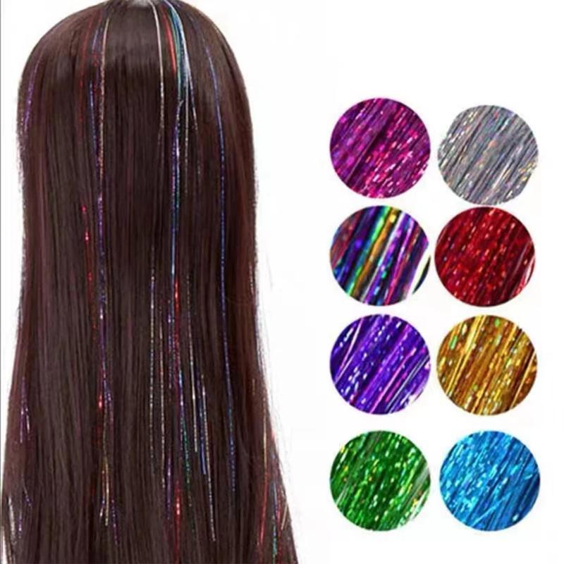 Full Shine 12-Color Tinsel Hair Extensions with Tools 2400 Strands Fairy Hair Tinsel Kit for Cosplay Party, Summer Fashion Accessories