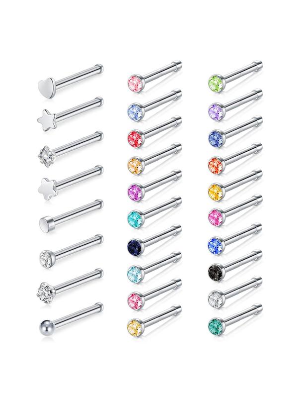 Elegant Artificial Crystal Nose Studs, New Fashion Stainless Steel Nose Rings for Women & Men, Fashion Jewelry for Party, Daily Clothing Decor