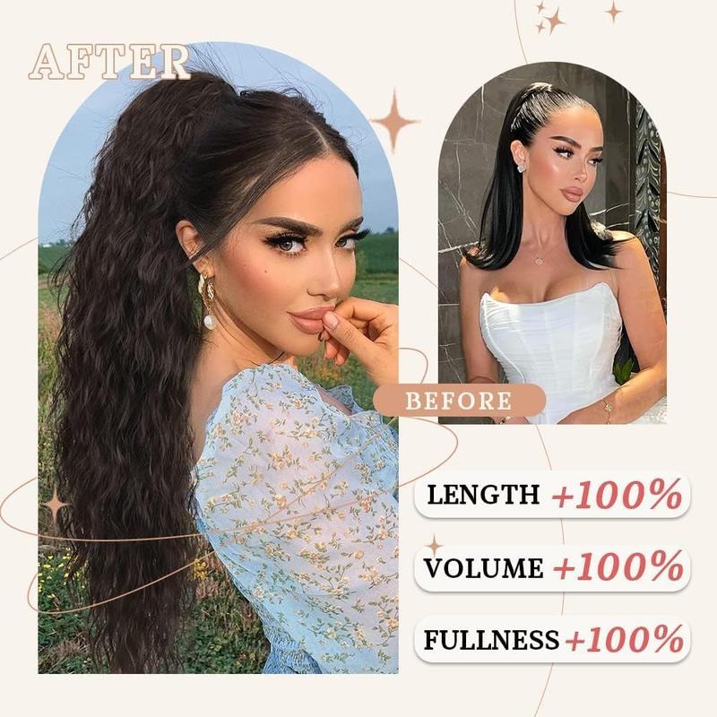 HIUSVO Ponytail Extension Claw 30 Inch Curly Pony Tail Clip in Claw Hair Extensions Fluffy Natural Looking Synthetic Hairpiece for Women