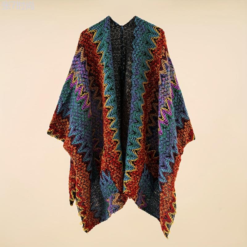 Elegant Boho Knitted Shawl - Windproof, Warm, & Versatile Poncho for Stylish Autumn Winter Outings