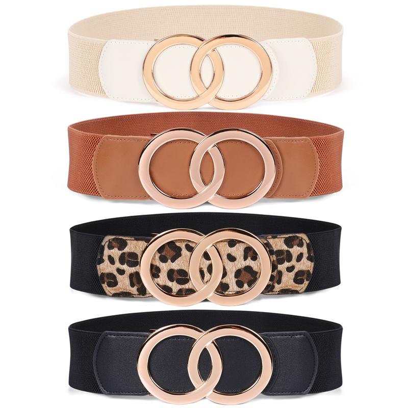 XZQTIVE Women Stretchy Wide Waist Belts, Ladies Elastic Belt for Dresses Double Ring Buckle