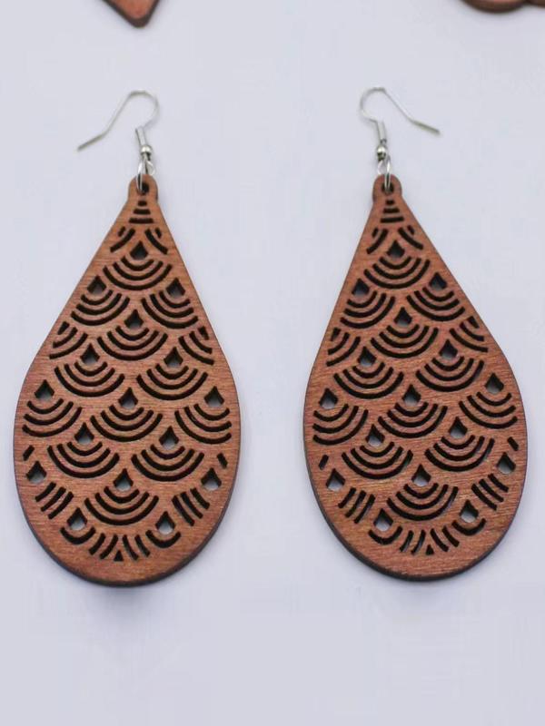 Wooden Hollow Out Water Drop Shaped Dangle Earrings, Fashion Jewelry for Party, Daily Clothing Decor, Trendy All-match & Exquisite Jewelry for Birthday Gift