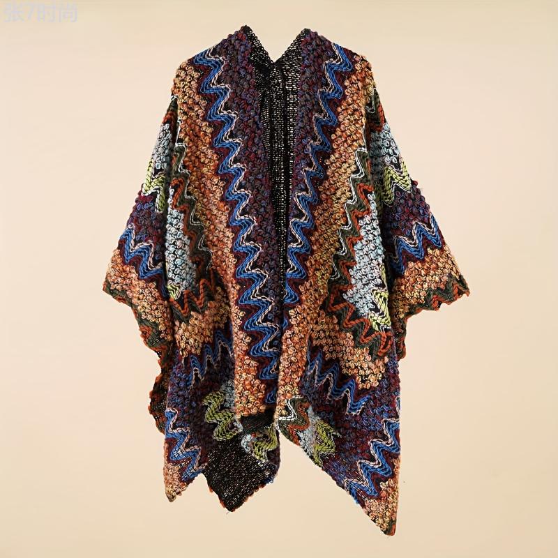 Elegant Boho Knitted Shawl - Windproof, Warm, & Versatile Poncho for Stylish Autumn Winter Outings