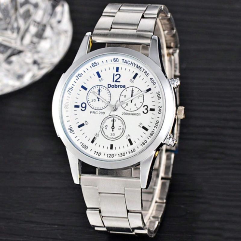 1pc Men Silver Stainless Steel Strap Business Round Dial Quartz Watch, For Daily Life