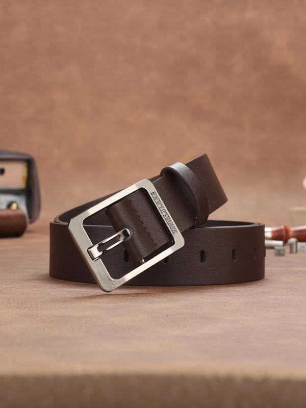 Men's Solid Color Buckle Lychee Pattern Pu Leather Belt, Casual Waistband for Jeans Trousers, Fashion Accessory for Daily Used