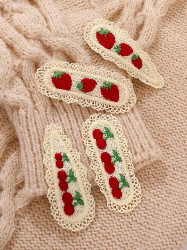 Temperament Cherry & Strawberry Pattern Hair Clip (4pcs set), Cute Lovely Hair Accessories for Women & Girls, Fashion Hair Accessories for Daily Wear